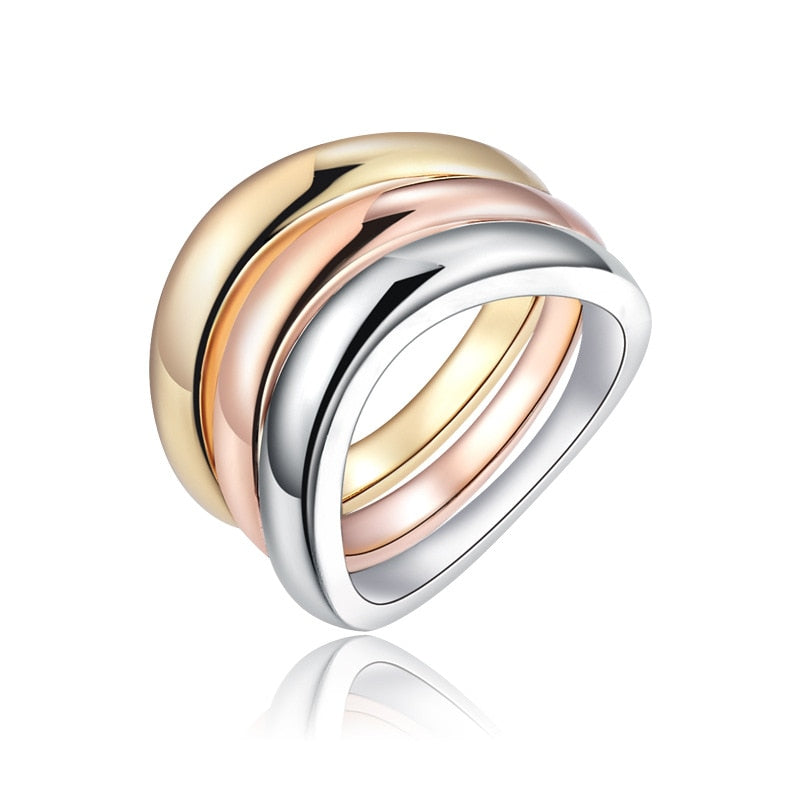 New Hot 3 PCS Wave Finger Rings For Women Silver /Rose Gold /Gold Color Triple Ring Sets Wedding bague Costume Jewelry
