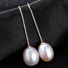 New Hot S925 Sterling Silver Jewelry for Women Fashion 5A Top Quality Natural Pearl Drop Earrings 7-8 mm Wedding Brige Earrings