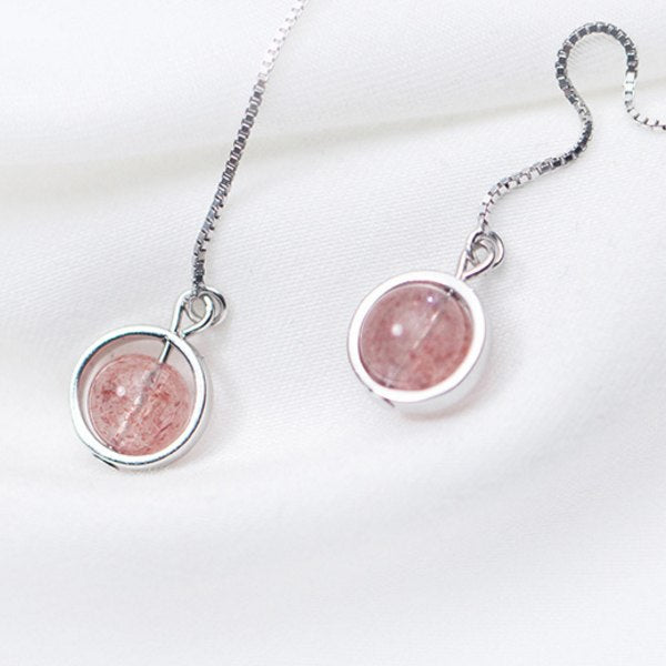 New Hot Sale 925 Sterling Silver Natural Strawberry Crystal Cute Long Tassel Earrings For Women Fine Jewelry oorbellen