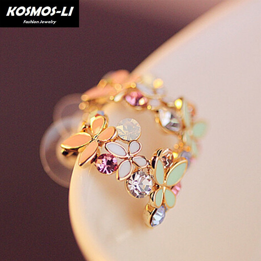 New Hot Sale Gold Rhinestone Colorful Flowers C Letter Type Butterfly Stud Earrings For Women Fashion Jewelry
