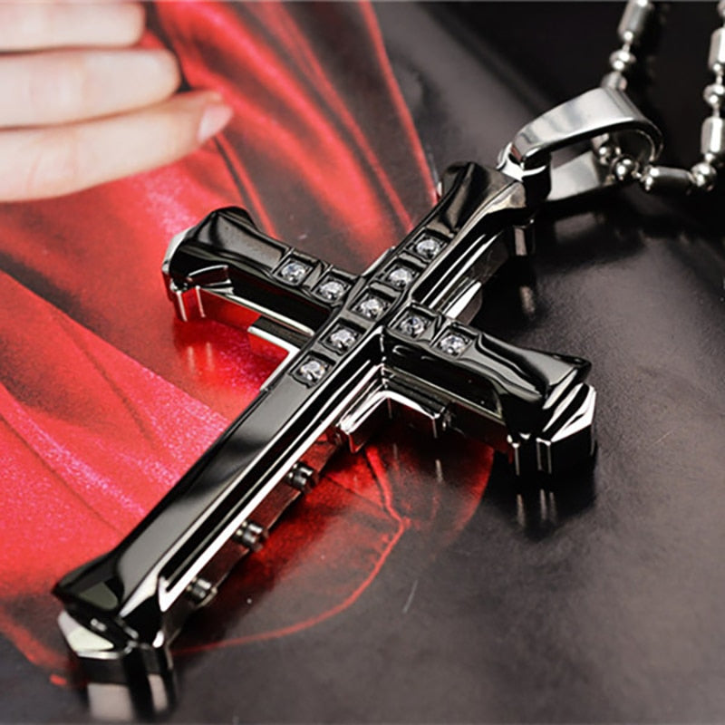 Necklace for Men Jesus Crystal Cross Pendant Necklace Gold Silver and Black Cross Necklace  Jewelry Xmas Ms