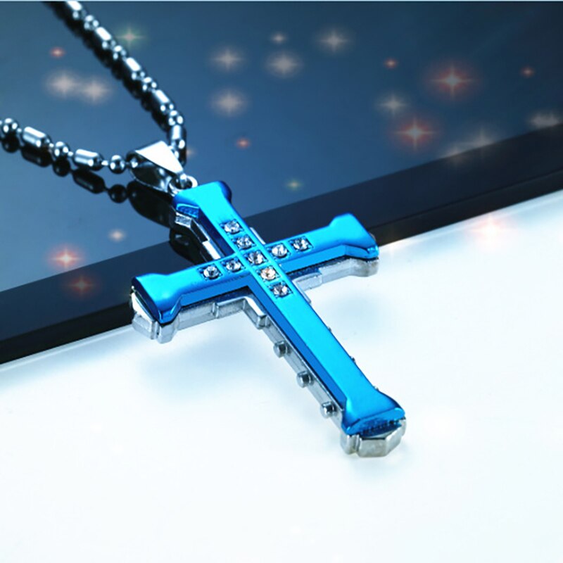 Necklace for Men Jesus Crystal Cross Pendant Necklace Gold Silver and Black Cross Necklace  Jewelry Xmas Ms