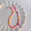 INS Korean Colorful Resin Acrylic Frosted Beads Star Smiley Handmade Choker Necklace For Women Girls Party Accessories Gift
