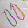 INS Korean Colorful Resin Acrylic Frosted Beads Star Smiley Handmade Choker Necklace For Women Girls Party Accessories Gift