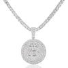 Iced Out Bitcoin Pendant Necklace With 4mm Tennis Chain Iced Out Bling Chain Necklace For Men Rhinestone Cuban Link Chain