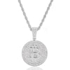 Iced Out Bitcoin Pendant Necklace With 4mm Tennis Chain Iced Out Bling Chain Necklace For Men Rhinestone Cuban Link Chain