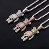 Iced Out Cartoon Bear Doll Pendant Claw Setting CZ Stone Bling Pendant Hip Hop Jewelry for Women Men Rapper Gift