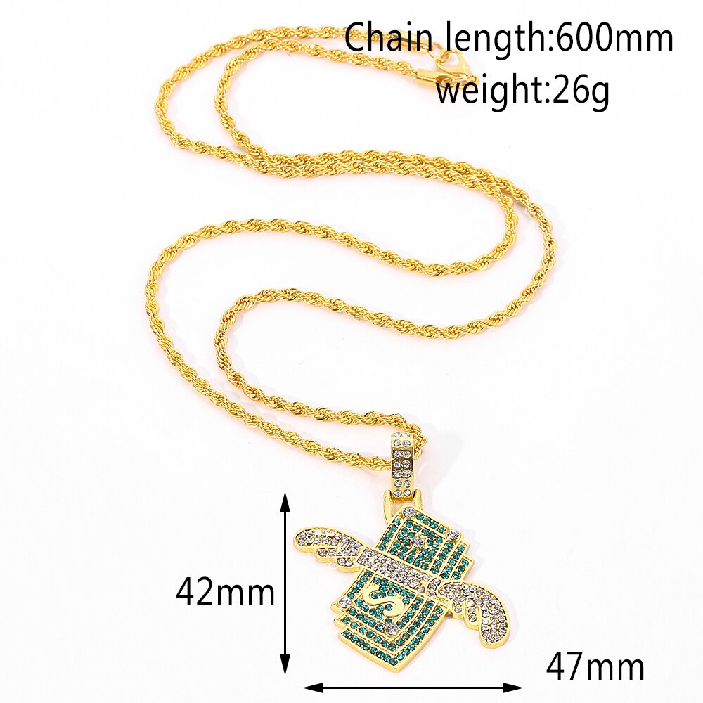 Iced Out Flying Cash Money Solid Pendant Necklace Women Men Hip Hop Gold Color Charm Chains Necklaces Jewelry Gifts
