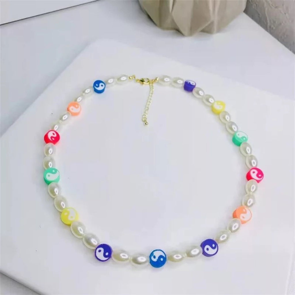 Ins Creative Handmade Colorful Cute Tai Chi Necklace Color Yin Yang Gossip Necklaces For Women Girls Jewelry Gift