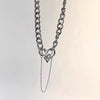 Ins Gothic Love Heart Rhinestone Tassel Necklace Stainless Steel Vintage Love Pendant Necklaces For Women Jewelry
