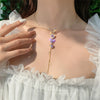 Ins Purple Butterfly Pendant Necklace Adjustable Clavicle Chain Elegant Tassel Collar Jewelry Gift