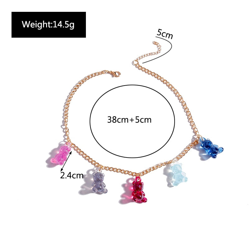 Jelly Colors Bears Necklaces for Women Bears Tassel Cold Silver Color Chain Choker Necklace Jewelry Gifts
