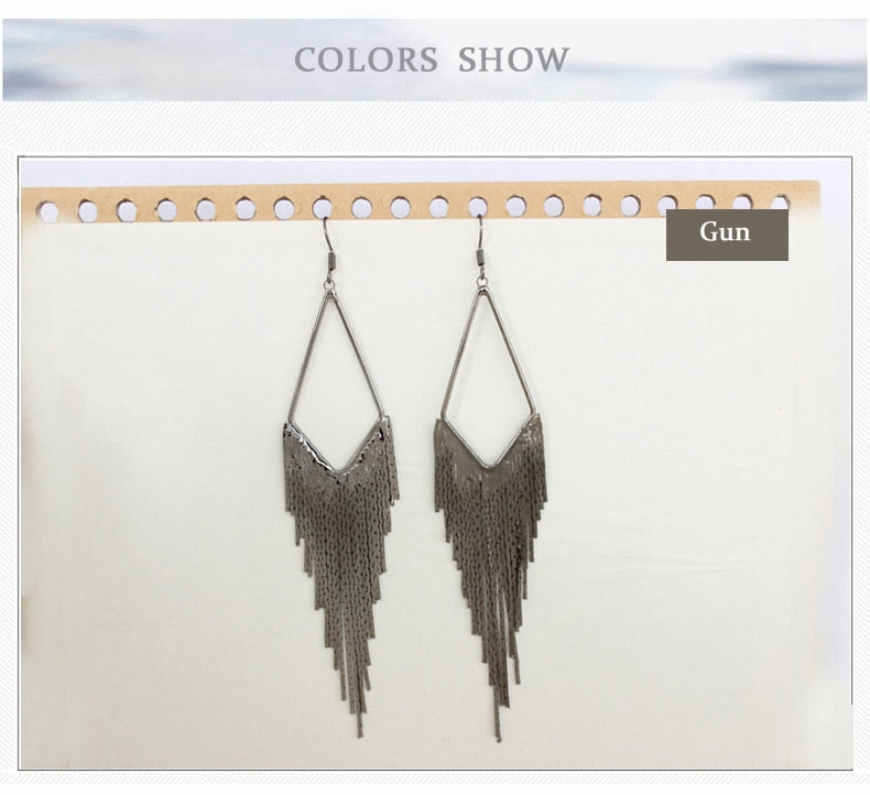 New Jewelry Accessories Gold Color Plated Metal Tassel Long Dangle Earrings Retail online shop for Women Jewelry