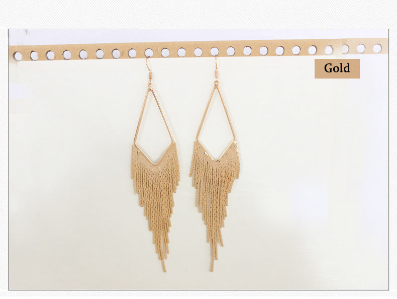 New Jewelry Accessories Gold Color Plated Metal Tassel Long Dangle Earrings Retail online shop for Women Jewelry