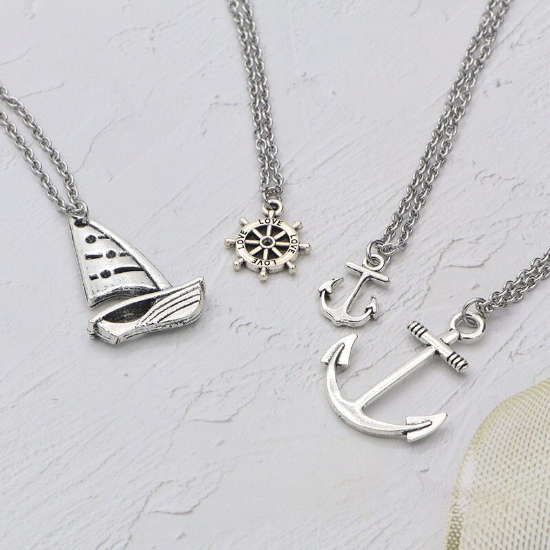 Jewelry Rudder Anchor Pendant Couple Necklace Vintage Choker Stainless Steel Women's Clothing With