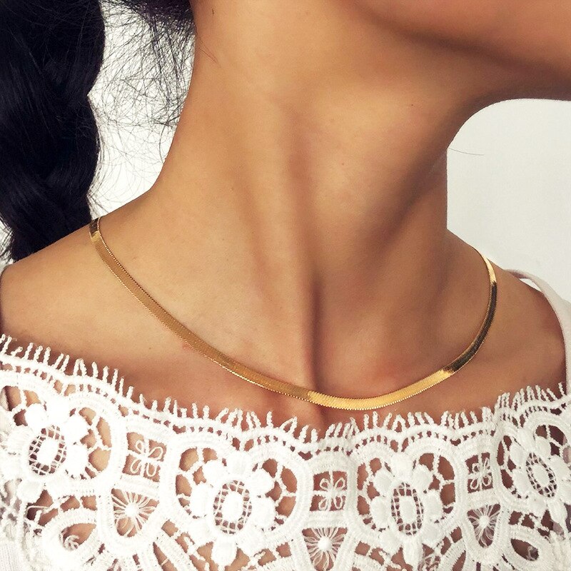 Jewelrycouple Short Clavicle Blade Chain Flat Snake Bone Chain Jewelry Necklace Gothic Statement Necklace Women