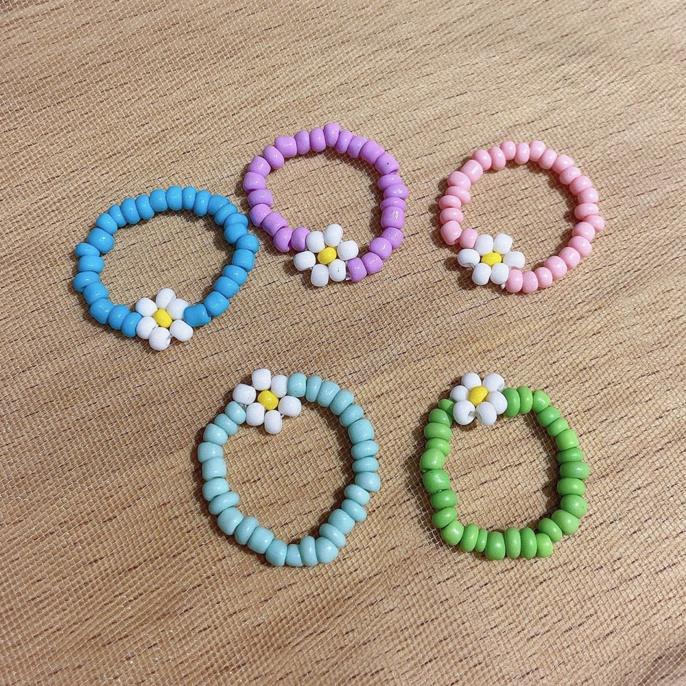 Korean Bead Daisy Flower Bracelet For Women  Bohemian Summer Colorful Lovely Charm Stretch Bangle Party Gift