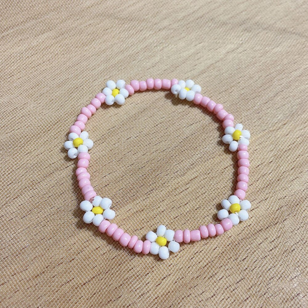 Korean Bead Daisy Flower Bracelet For Women  Bohemian Summer Colorful Lovely Charm Stretch Bangle Party Gift