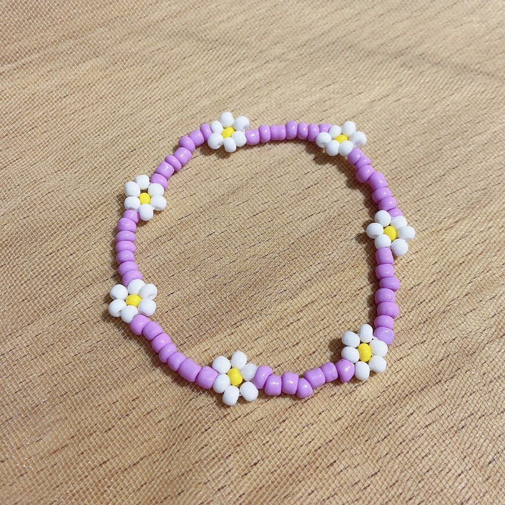 Korean Bead Daisy Flower Bracelet For Women  Bohemian Summer Colorful Lovely Charm Stretch Bangle Party Gift