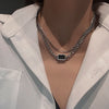 Korean Metal Geometry Square Black Epoxy Choker Pendant Necklace for Women Joker Clavicle Short Necklaces Jewelry