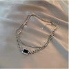 Korean Metal Geometry Square Black Epoxy Choker Pendant Necklace for Women Joker Clavicle Short Necklaces Jewelry