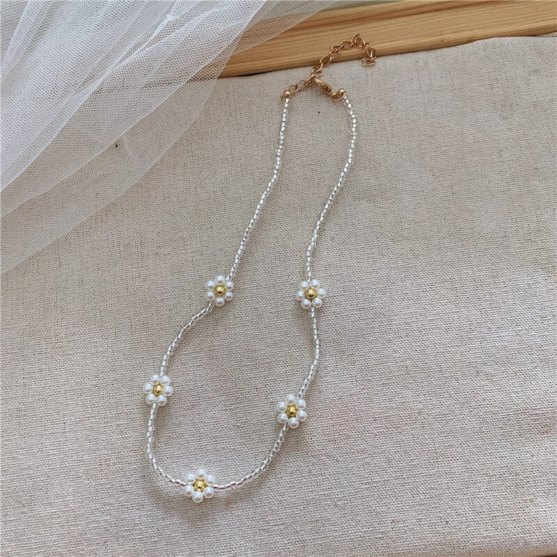 Korean Sweet Resin Acrylic Colorful Flowers Transparent Beaded Necklace for Women Summer Vacation Jewelry Gift