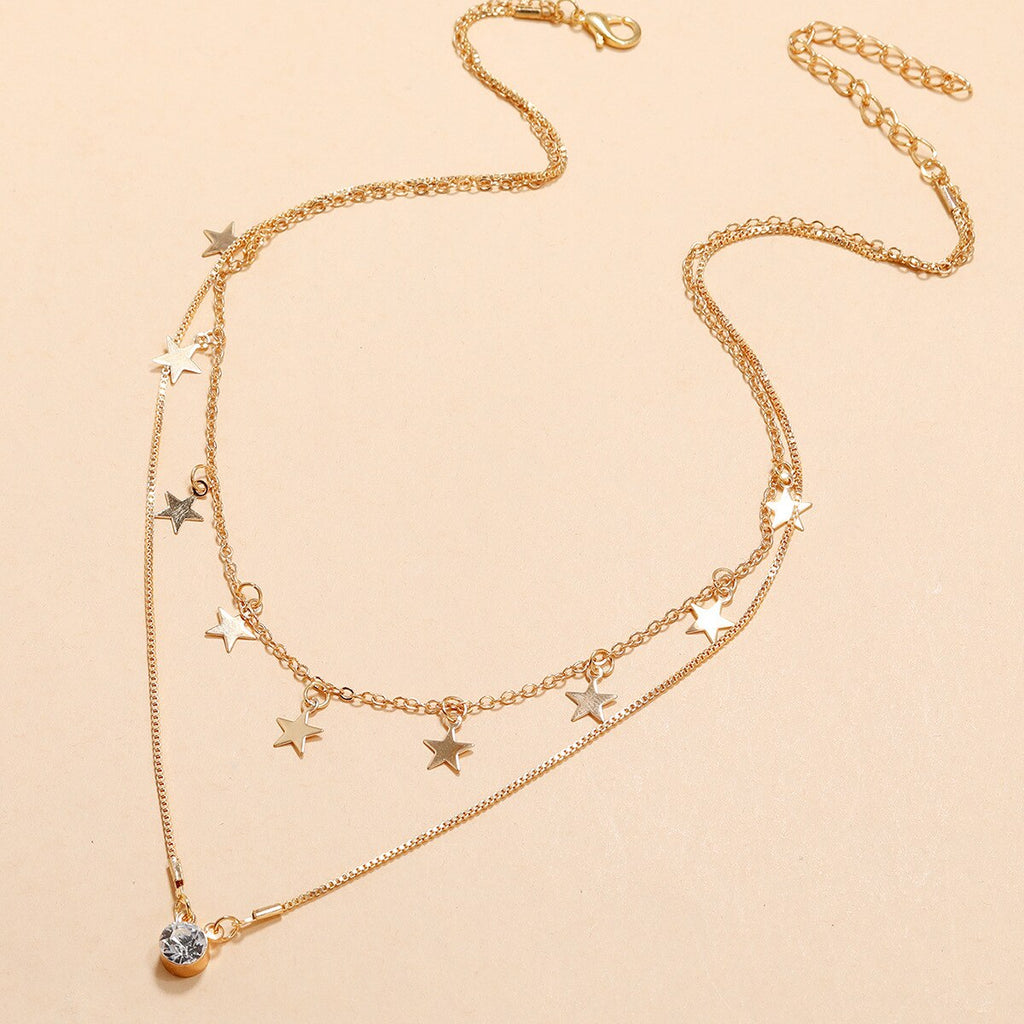 Kpop Punk Star Crystal Choker Necklace Jewelry 2021 Double Layer Women Boho Neck Chain Pendant And Necklaces Collar For Girl