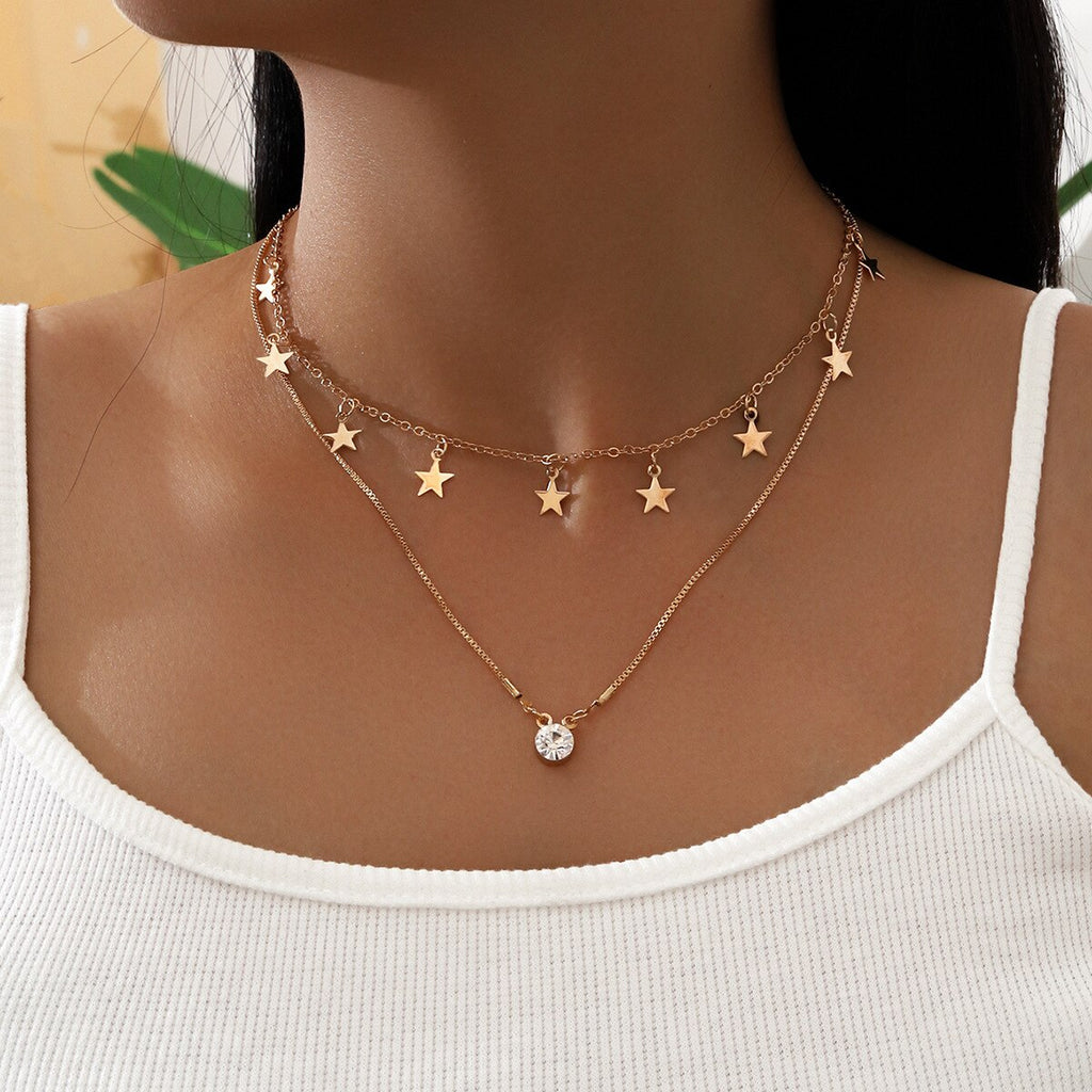 Kpop Punk Star Crystal Choker Necklace Jewelry 2021 Double Layer Women Boho Neck Chain Pendant And Necklaces Collar For Girl