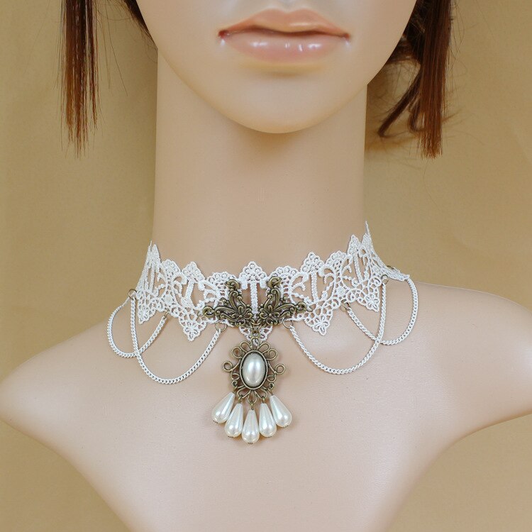 Lace Pearl Necklace Women's White Short Chain Clavicle Chain Party Accessories Jewelry