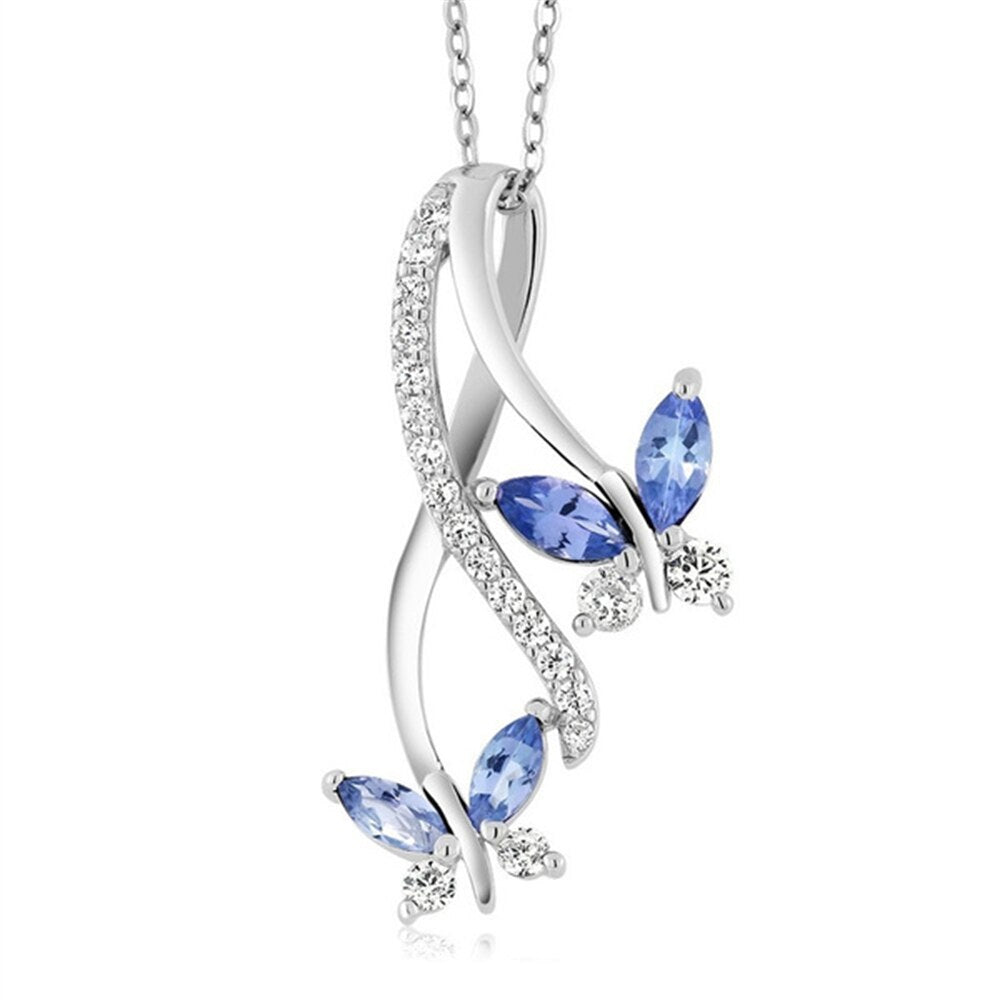 Ladies Diamond Rhinestone Crystal Butterfly Pendant Necklace Cubic Zirconia Clavicle Chain