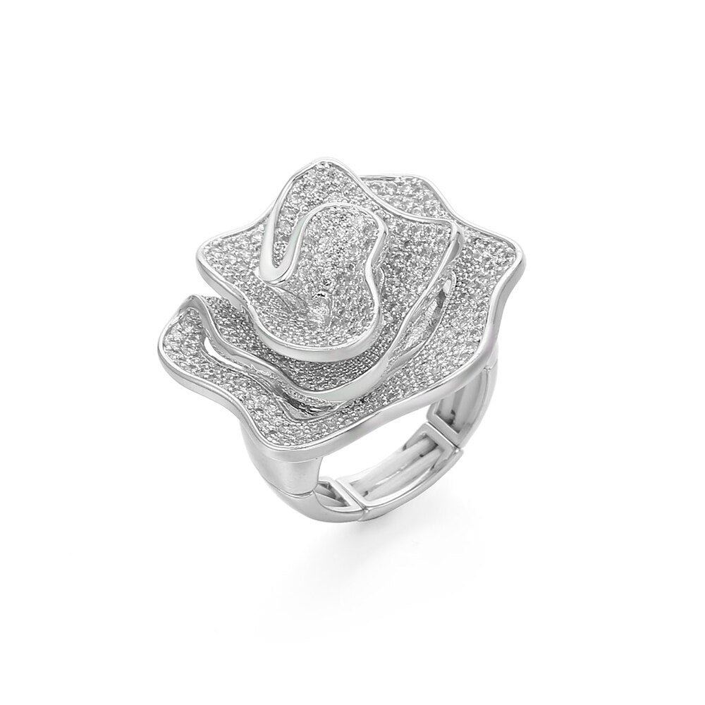Light  Rose Flower Sharp Big Zircon Stone Finger Rings for Women Gold Color Adjustable Wedding Ring Engagement Jewelry