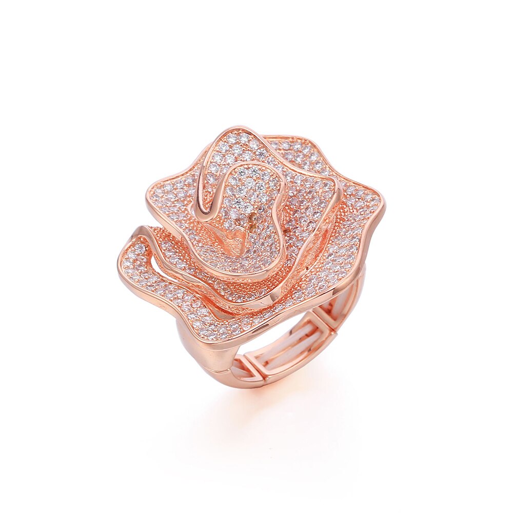 Light  Rose Flower Sharp Big Zircon Stone Finger Rings for Women Gold Color Adjustable Wedding Ring Engagement Jewelry