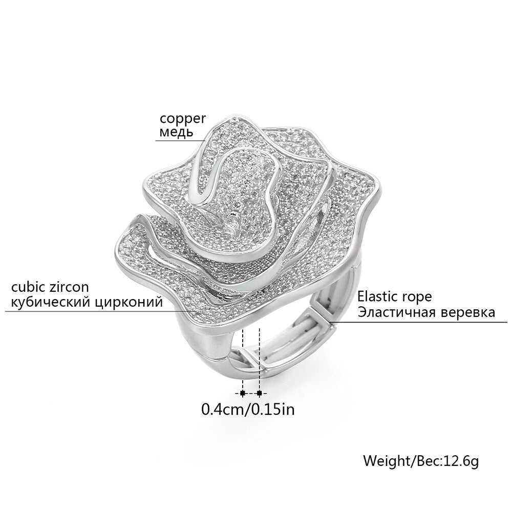 Light  Rose Flower Sharp Big Zircon Stone Finger Rings for Women Gold Color Adjustable Wedding Ring Engagement Jewelry