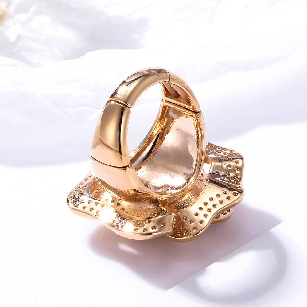 Light  Rose Flower Sharp Big Zircon Stone Finger Rings for Women Gold Color Adjustable Wedding Ring Engagement Jewelry