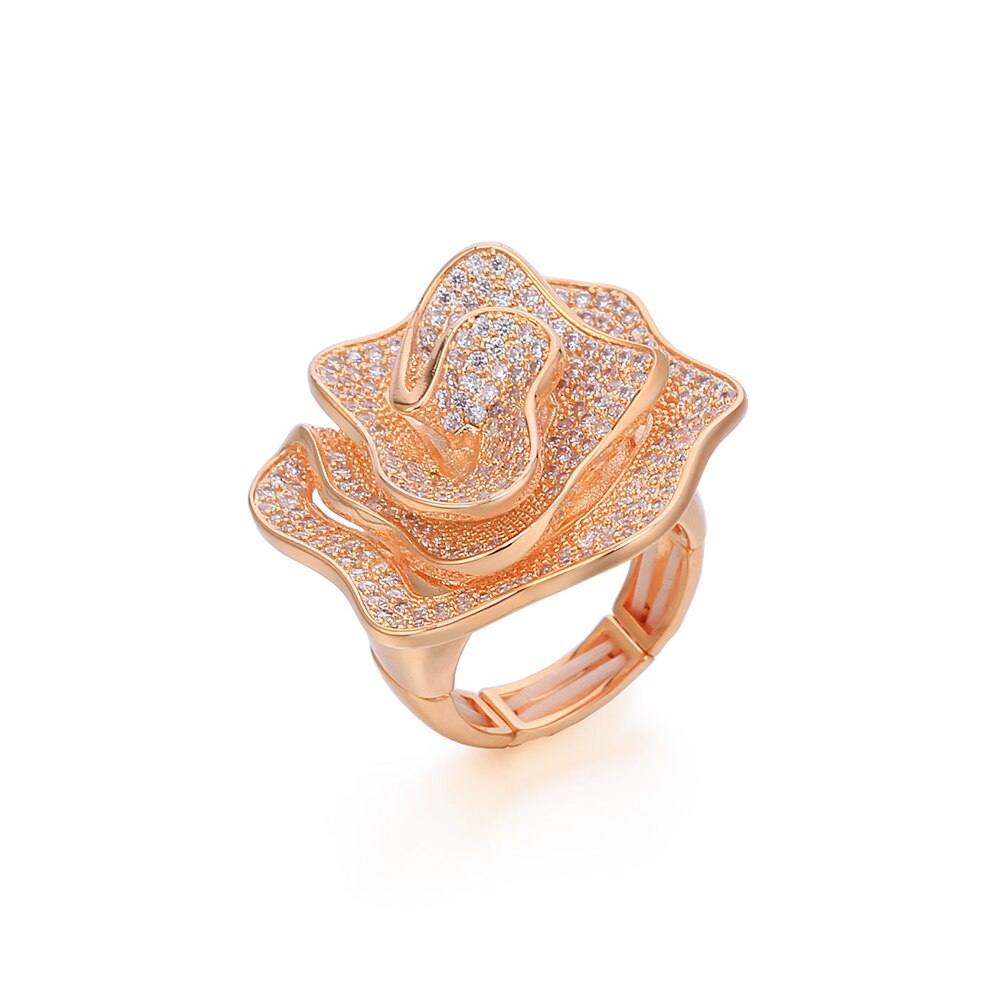Light  Rose Flower Sharp Big Zircon Stone Finger Rings for Women Gold Color Adjustable Wedding Ring Engagement Jewelry