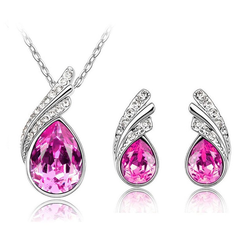 New Limited Wedding 2020 Wholesale Austrya Crystal Jewelry Sets Water Drop Pendants Necklaces Wing Earring Set for Women 42133