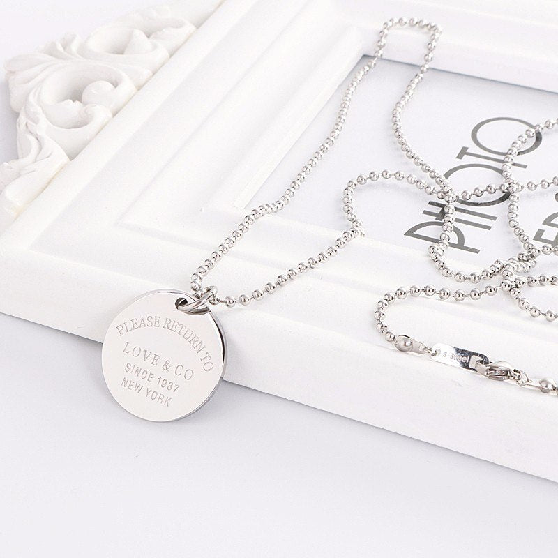 New Long Necklace For Women Stainless Steel Pendants Silver Color Bead Chain Round Coin Disc Collares Charm Tiff Fashion Jewelry