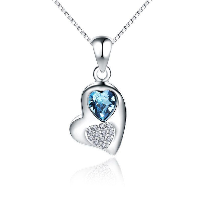 New Love Heart Shaped Necklace 925 Sterling Silver Blue/Pink Opal Choker Collar Pendant Necklaces Silver 925 Women Jewelry