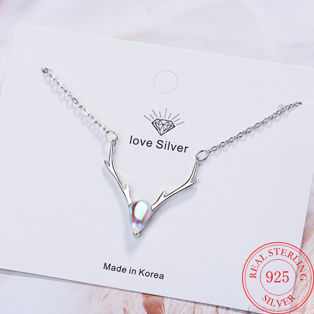 925 Stamp Silver Color Antlers Gradient Round Crystal Pendant Choker Necklace For Women Wedding Fine Jewelry Party