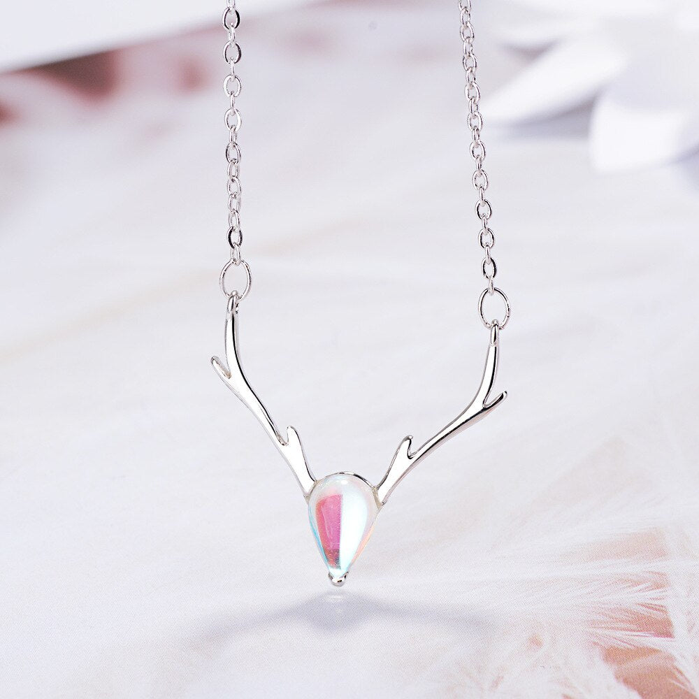 925 Stamp Silver Color Antlers Gradient Round Crystal Pendant Choker Necklace For Women Wedding Fine Jewelry Party