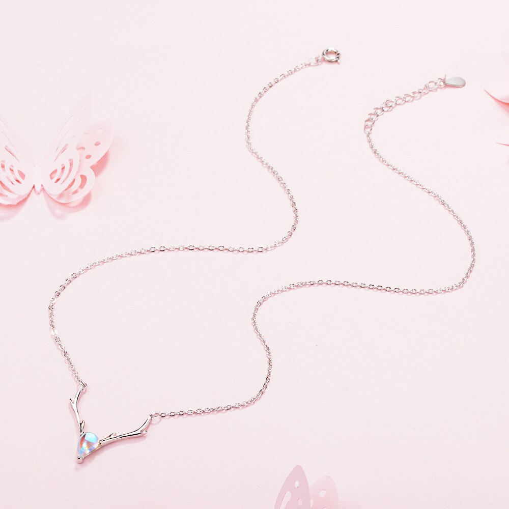 925 Stamp Silver Color Antlers Gradient Round Crystal Pendant Choker Necklace For Women Wedding Fine Jewelry Party