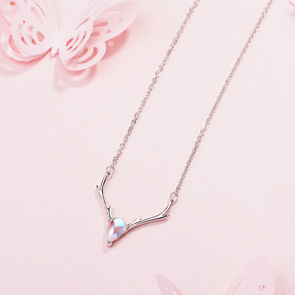 925 Stamp Silver Color Antlers Gradient Round Crystal Pendant Choker Necklace For Women Wedding Fine Jewelry Party