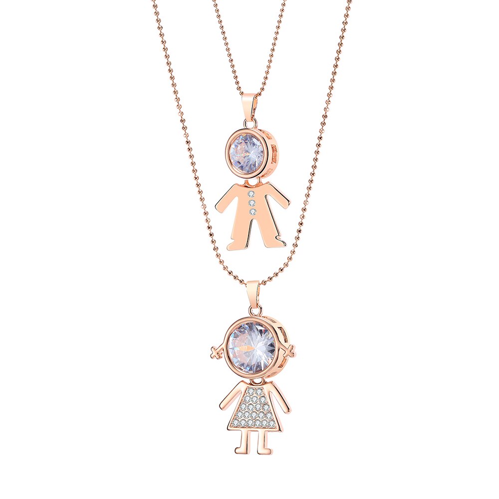 Big Crystal Boy Girl Kids Pendant Necklaces for Women Gold Color Double Layer Beads Chain Necklace Jewellery