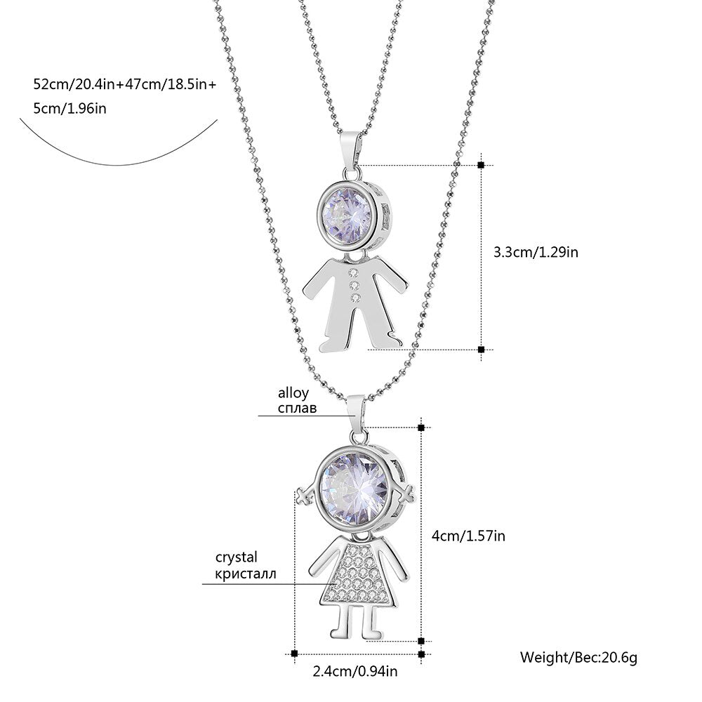 Big Crystal Boy Girl Kids Pendant Necklaces for Women Gold Color Double Layer Beads Chain Necklace Jewellery