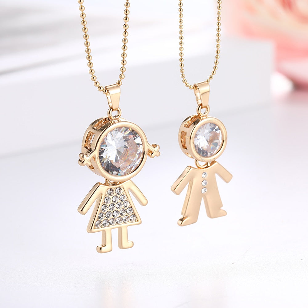 Big Crystal Boy Girl Kids Pendant Necklaces for Women Gold Color Double Layer Beads Chain Necklace Jewellery