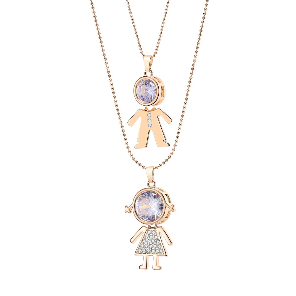 Big Crystal Boy Girl Kids Pendant Necklaces for Women Gold Color Double Layer Beads Chain Necklace Jewellery