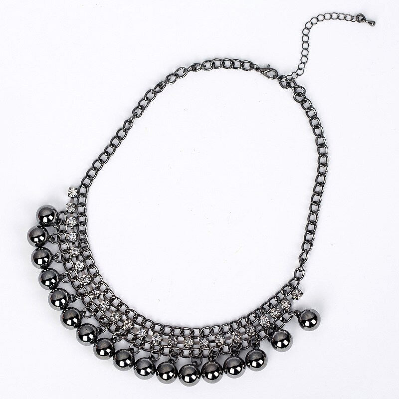 Jewelry vintage Black Balls Crystal Necklace. Charm collar statement choker necklaces & pendants for women #N068