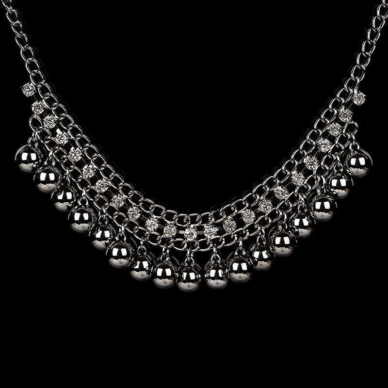 Jewelry vintage Black Balls Crystal Necklace. Charm collar statement choker necklaces & pendants for women #N068