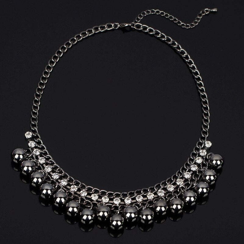 Jewelry vintage Black Balls Crystal Necklace. Charm collar statement choker necklaces & pendants for women #N068