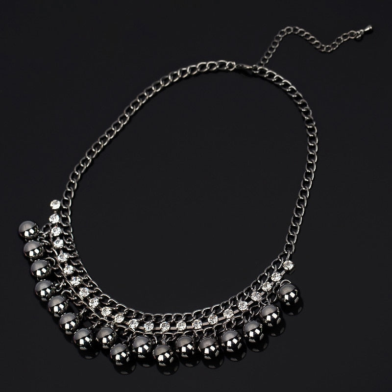 Jewelry vintage Black Balls Crystal Necklace. Charm collar statement choker necklaces & pendants for women #N068